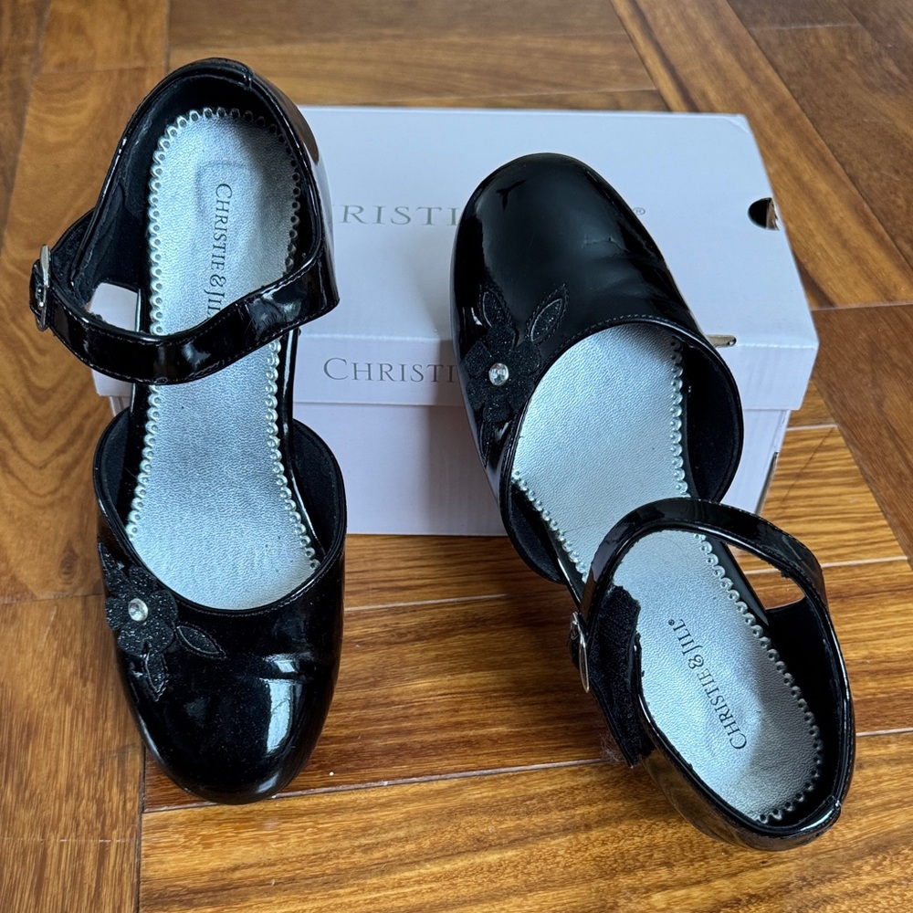Girls Black Dress Shoes with Velcro Strap